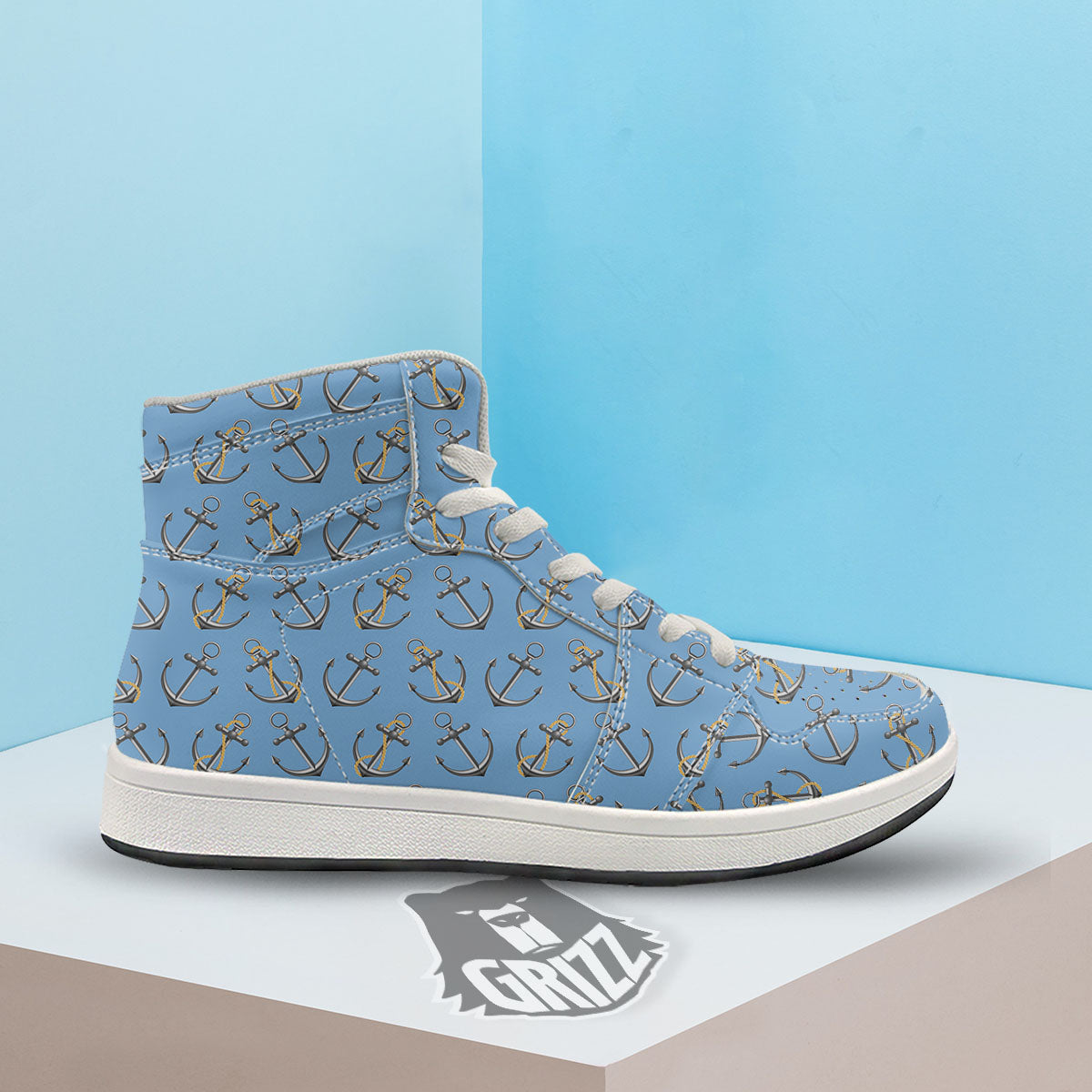 Anchor Nautical Print Pattern High Top Sneakers-grizzshop