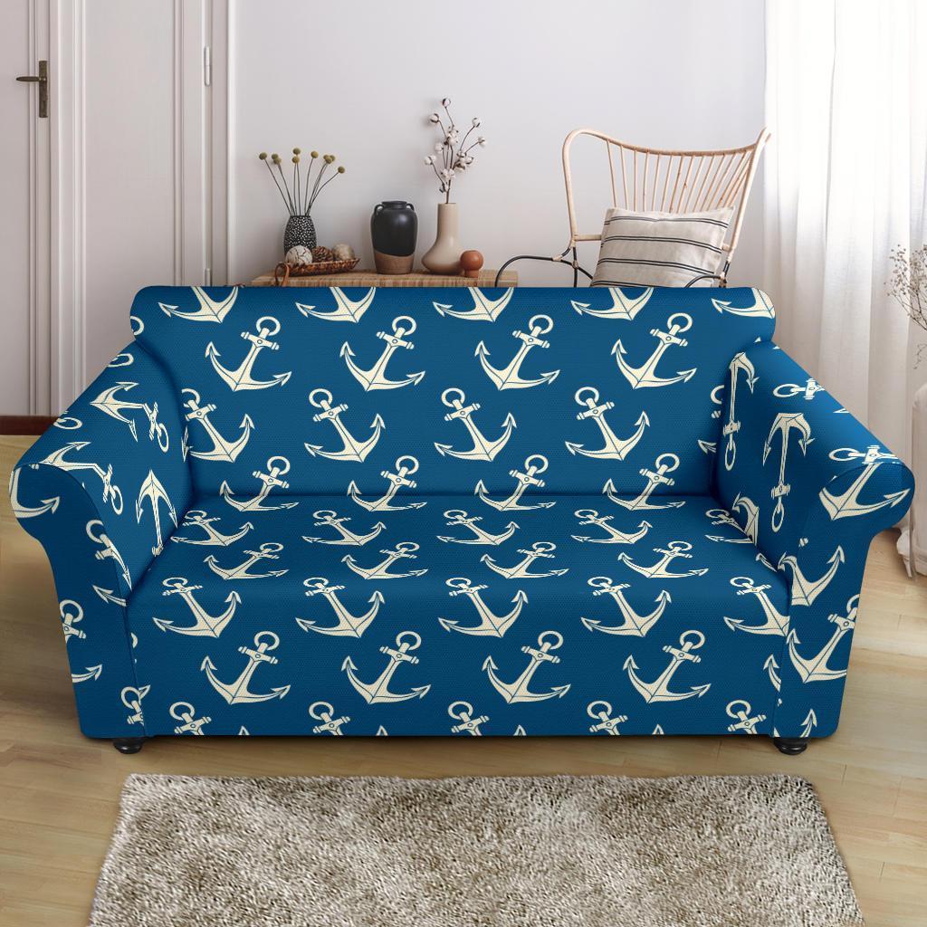 Anchor Nautical Print Pattern Loveseat Cover-grizzshop