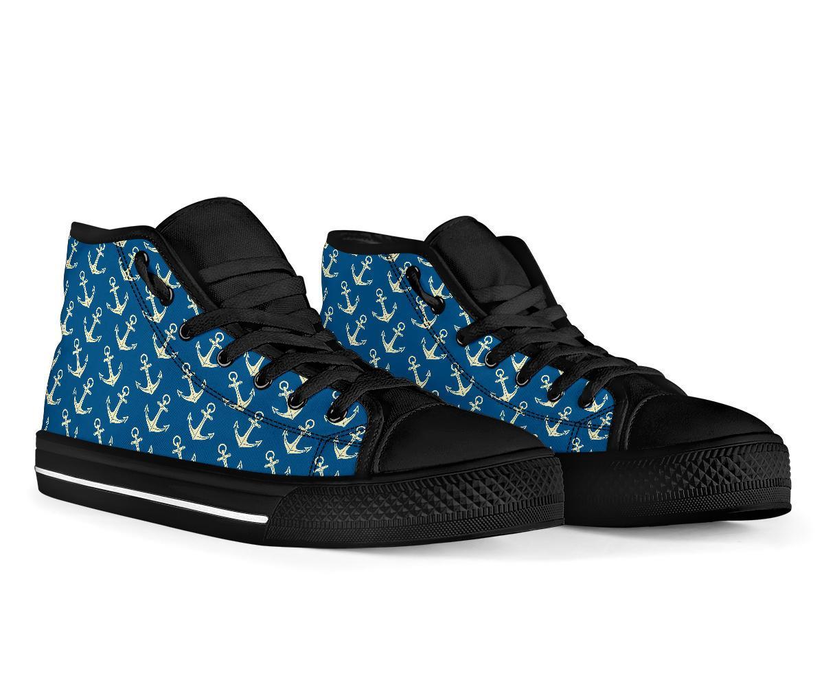 Anchor Nautical Print Pattern Men Women's High Top Shoes-grizzshop