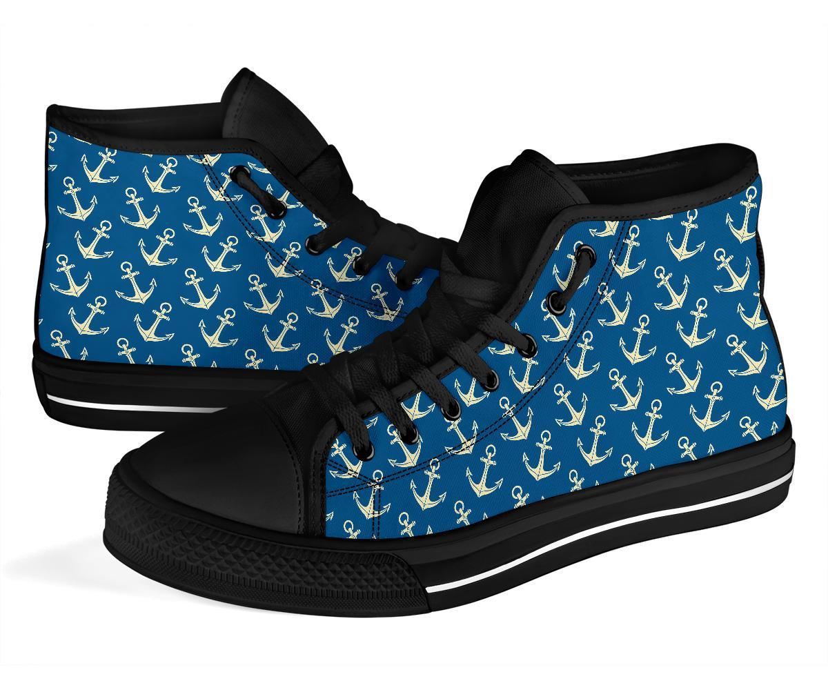 Anchor Nautical Print Pattern Men Women's High Top Shoes-grizzshop