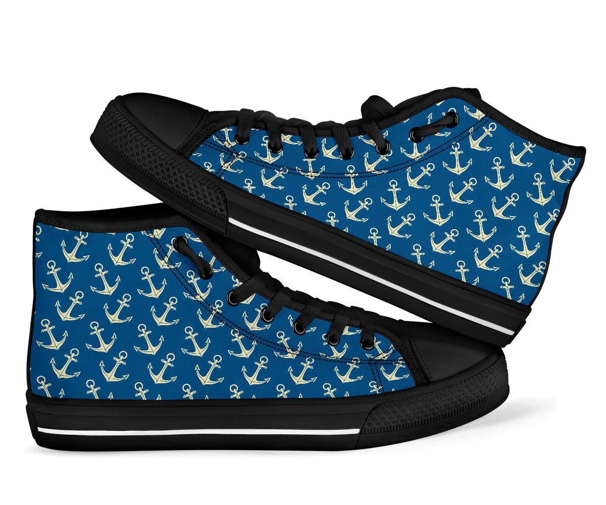 Anchor Nautical Print Pattern Men Women's High Top Shoes-grizzshop