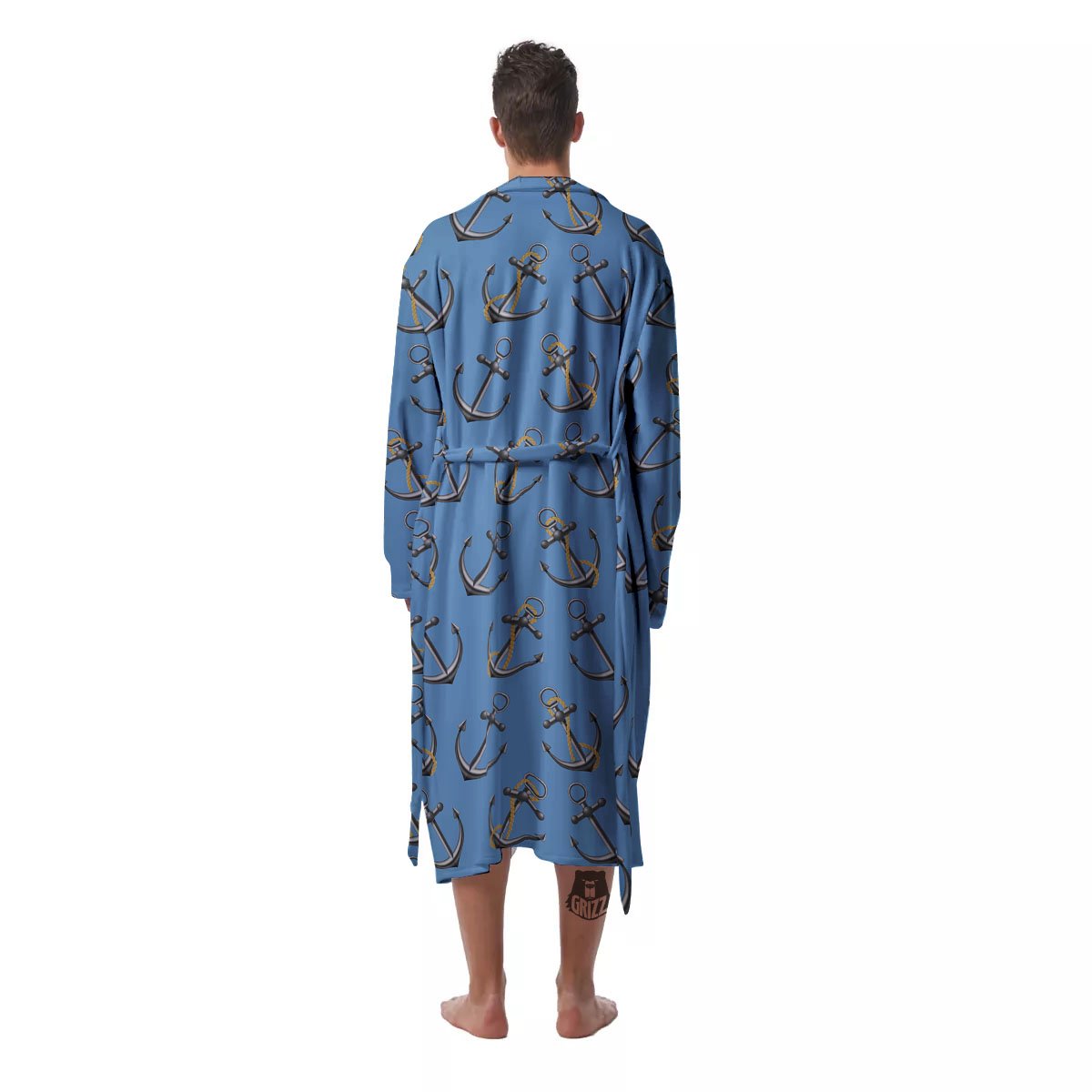 Anchor Nautical Print Pattern Men's Robe-grizzshop