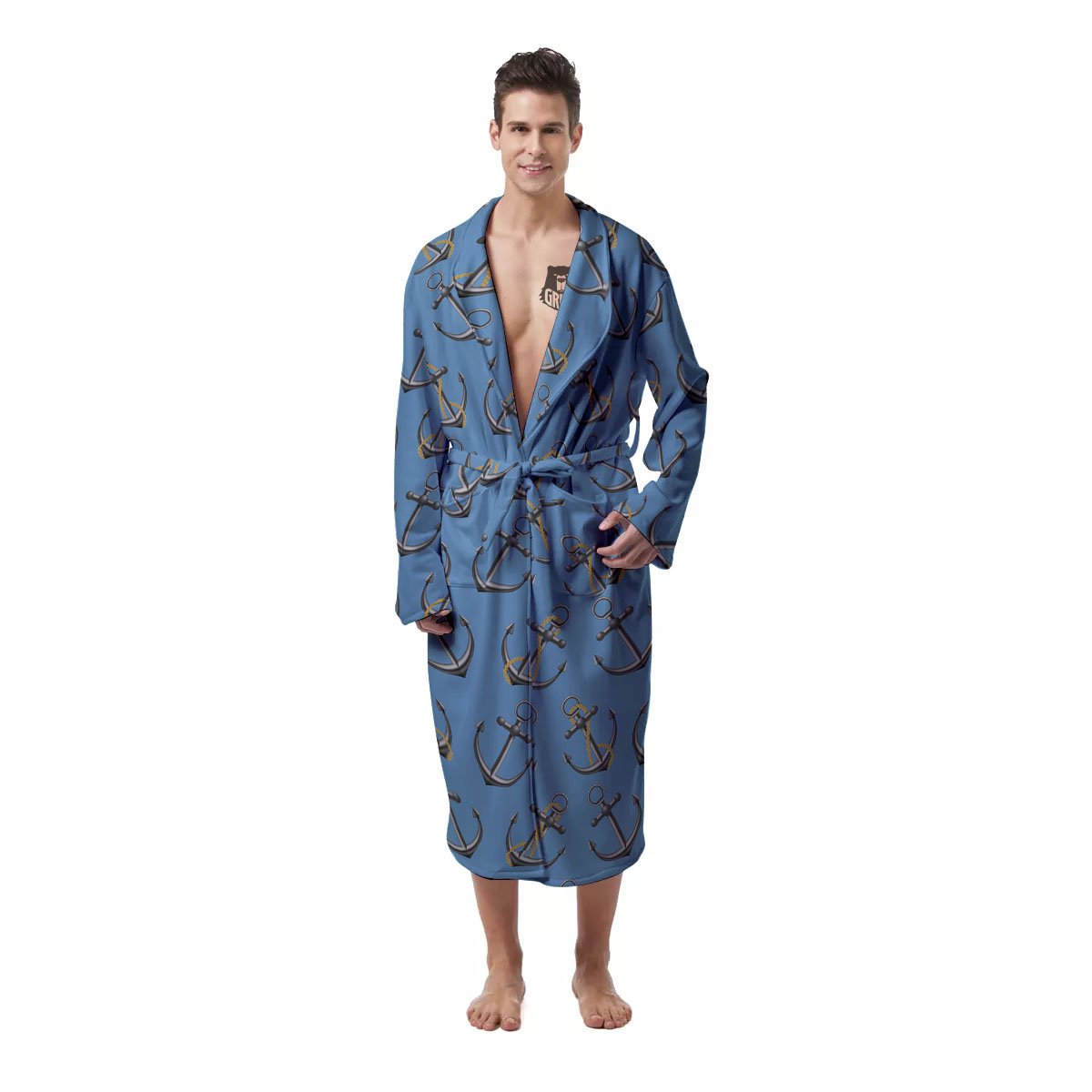 Anchor Nautical Print Pattern Men's Robe-grizzshop