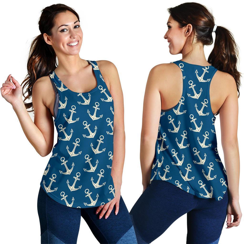 Anchor Nautical Print Pattern Racerback Tank Tops-grizzshop