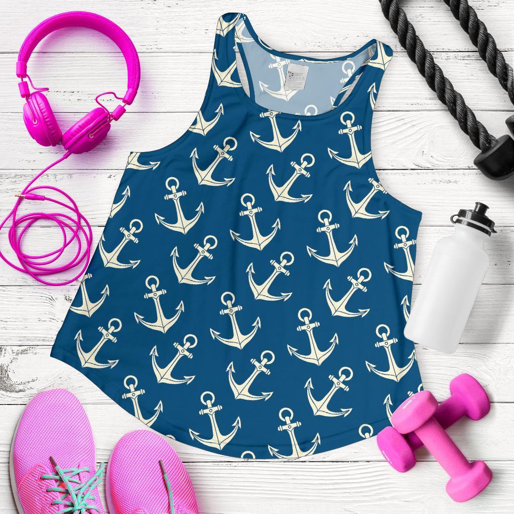 Anchor Nautical Print Pattern Racerback Tank Tops-grizzshop