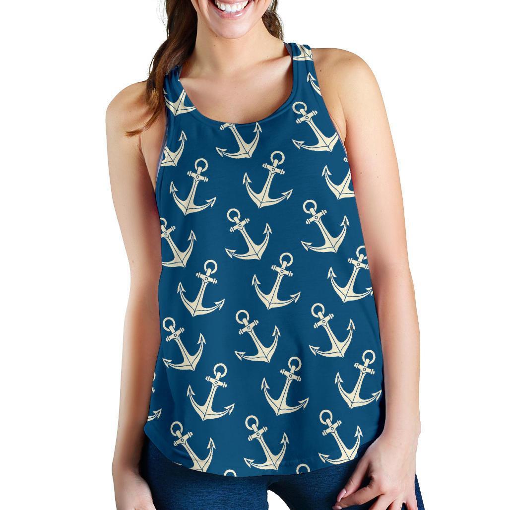 Anchor Nautical Print Pattern Racerback Tank Tops-grizzshop