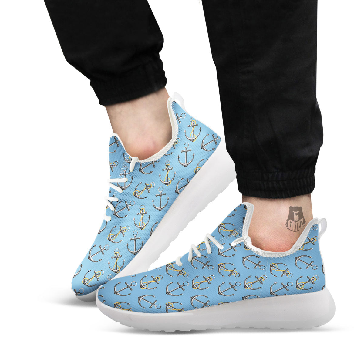 Anchor Nautical Print Pattern White Athletic Shoes-grizzshop