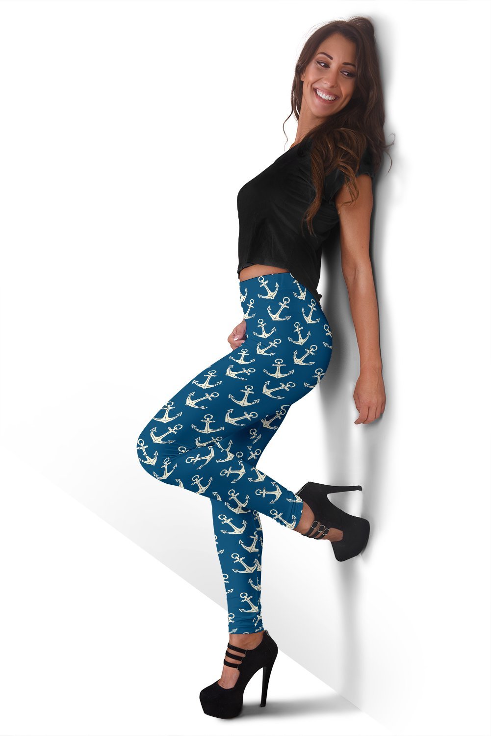 Anchor Nautical Print Pattern Women Leggings-grizzshop