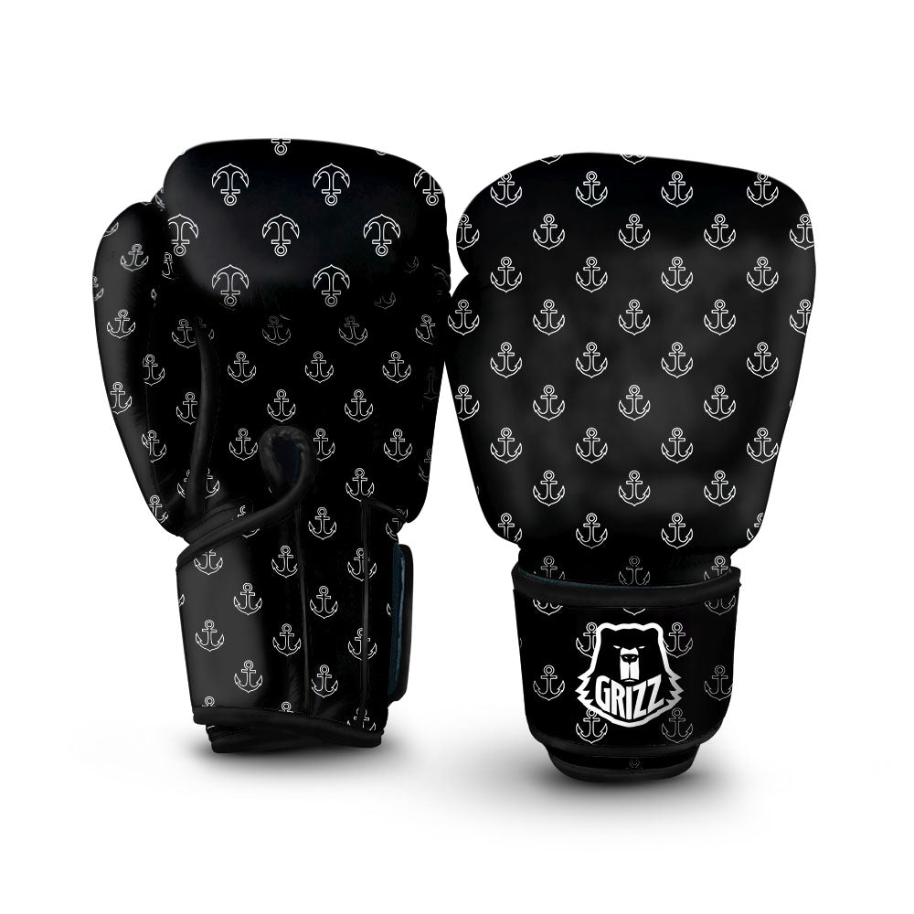 Anchor White And Black Print Pattern Boxing Gloves-grizzshop