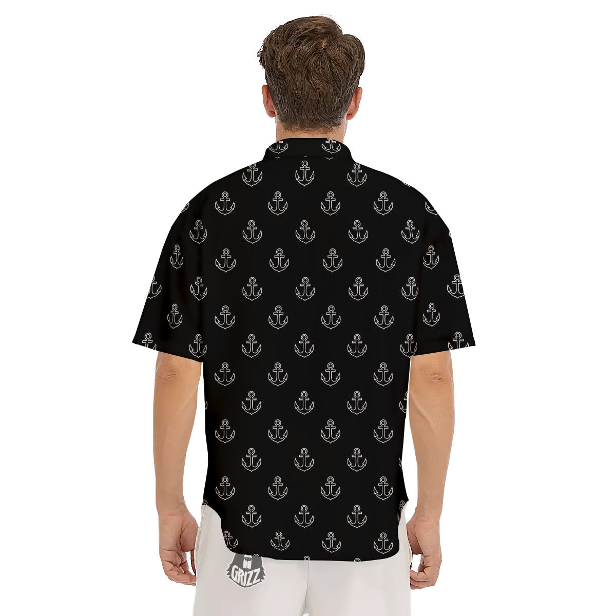 Anchor White And Black Print Pattern Men's Short Sleeve Shirts-grizzshop