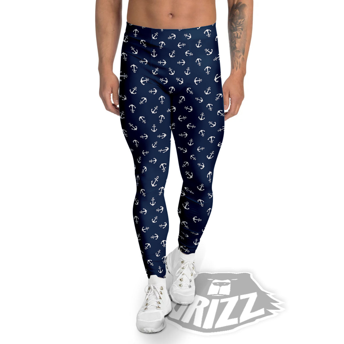 Anchor White And Blue Print Pattern Men's Leggings-grizzshop