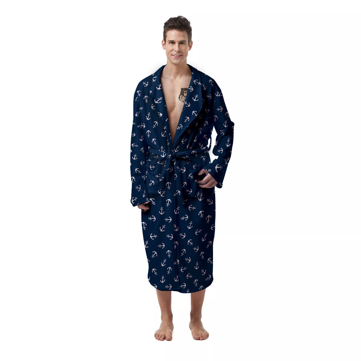 Anchor White And Blue Print Pattern Men's Robe-grizzshop