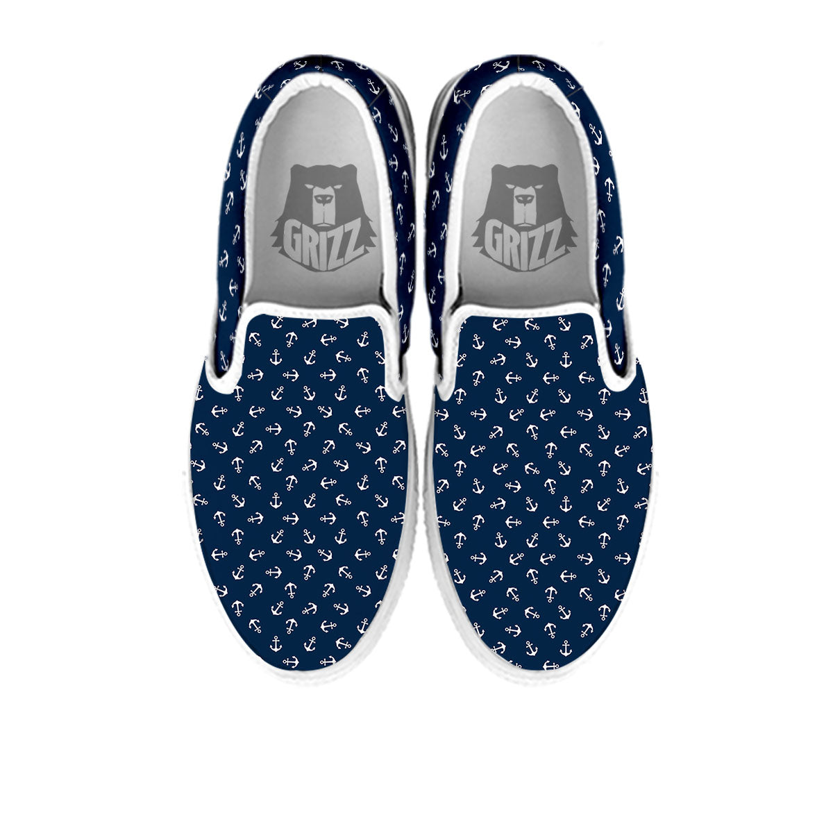 Anchor White And Blue Print Pattern White Slip On Shoes-grizzshop