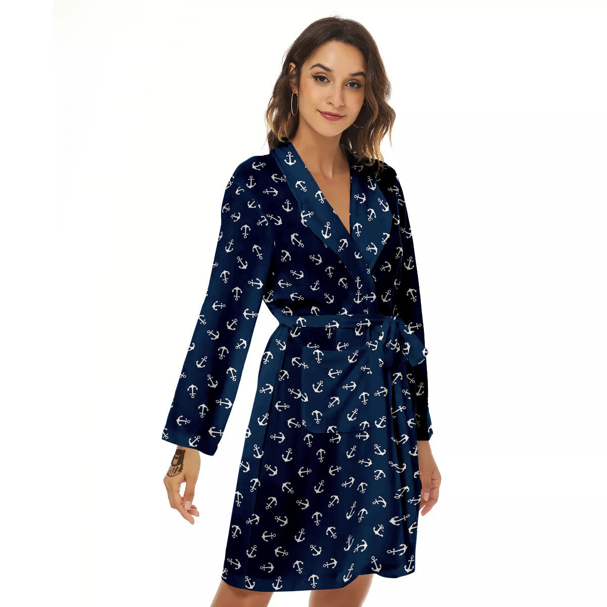 Anchor White And Blue Print Pattern Women's Robe-grizzshop