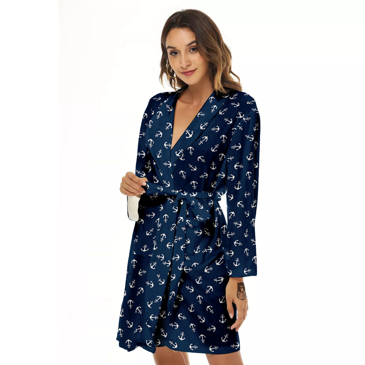 Anchor White And Blue Print Pattern Women's Robe-grizzshop