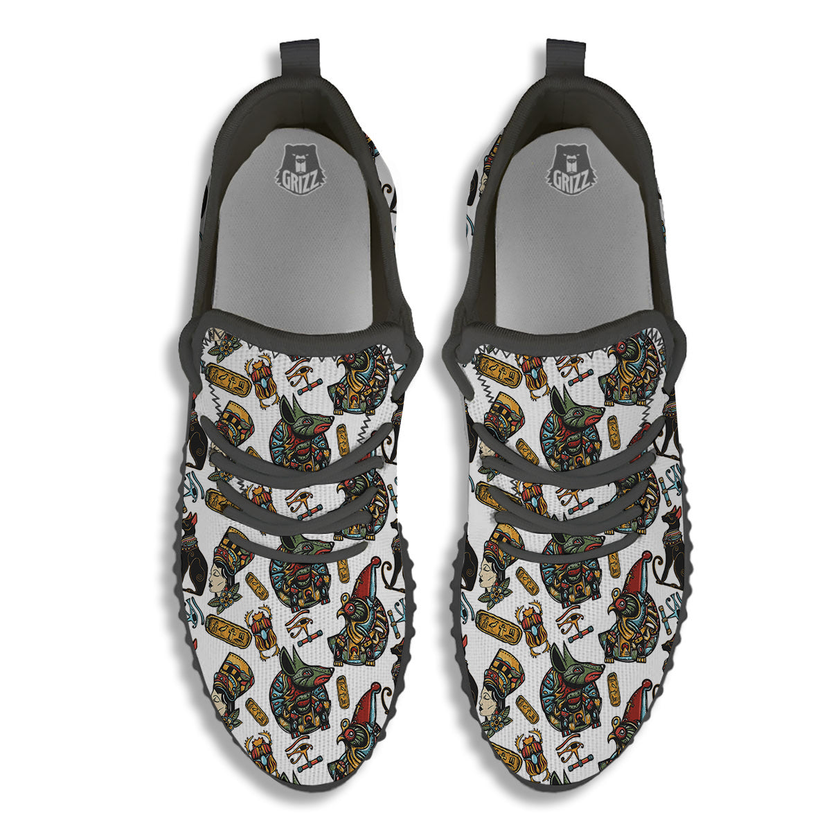 Ancient Egypt Old School Tattoo Print Pattern Black Walking Shoes-grizzshop