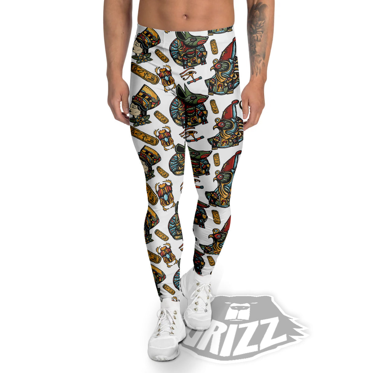 Ancient Egypt Old School Tattoo Print Pattern Men's Leggings-grizzshop