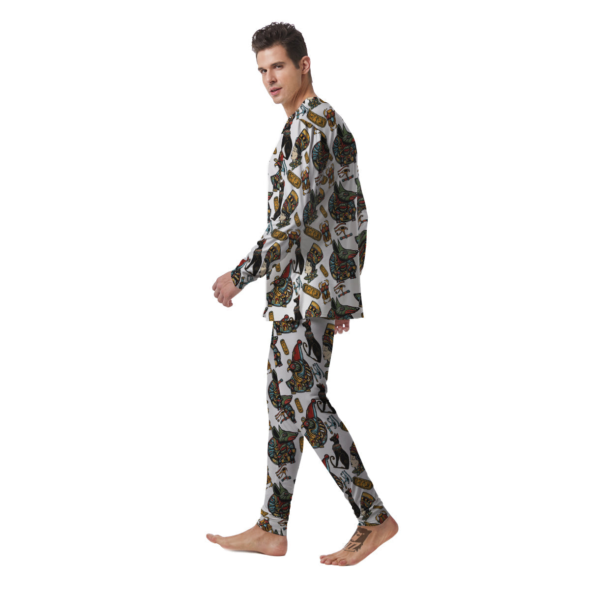 Ancient Egypt Old School Tattoo Print Pattern Men's Pajamas-grizzshop