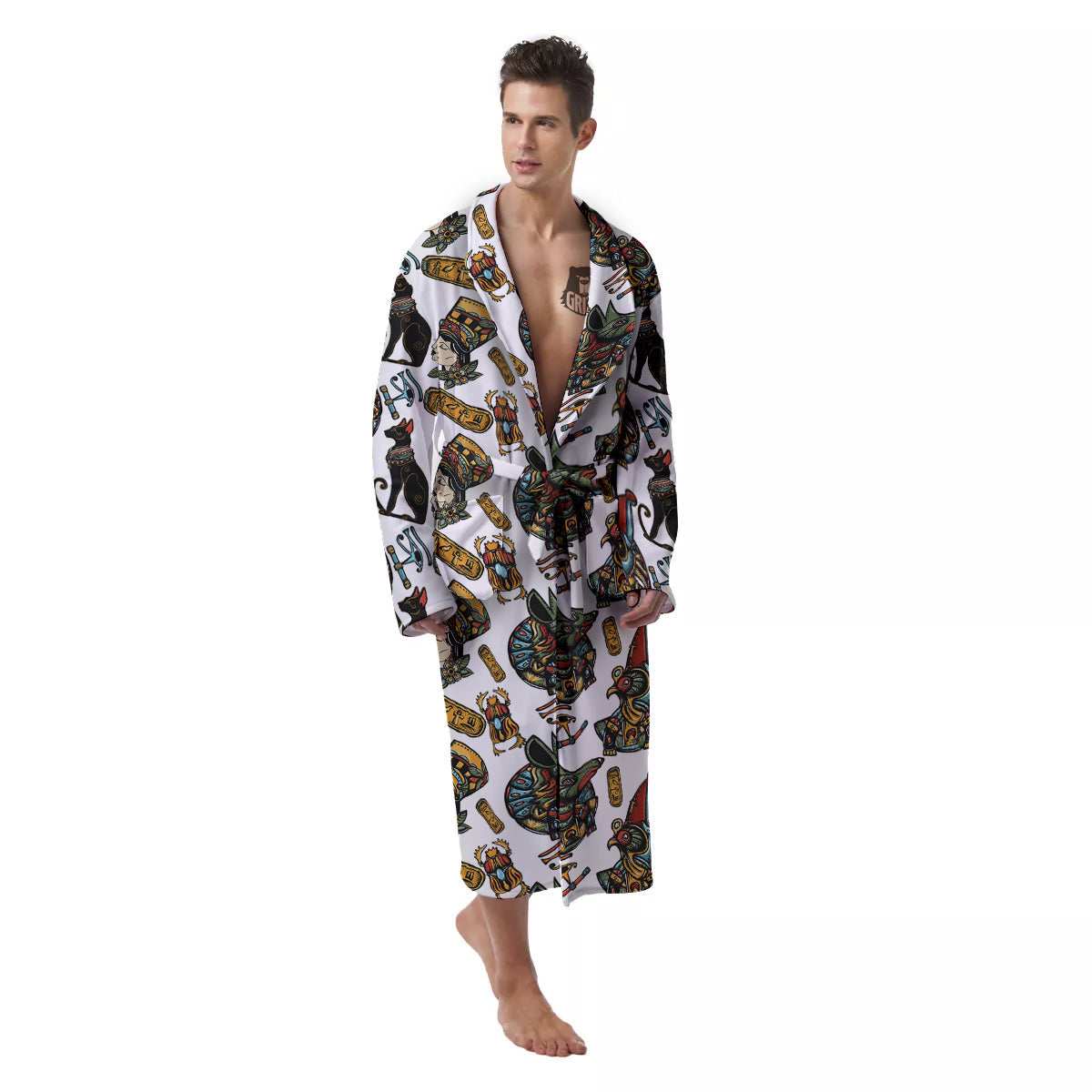 Ancient Egypt Old School Tattoo Print Pattern Men's Robe-grizzshop