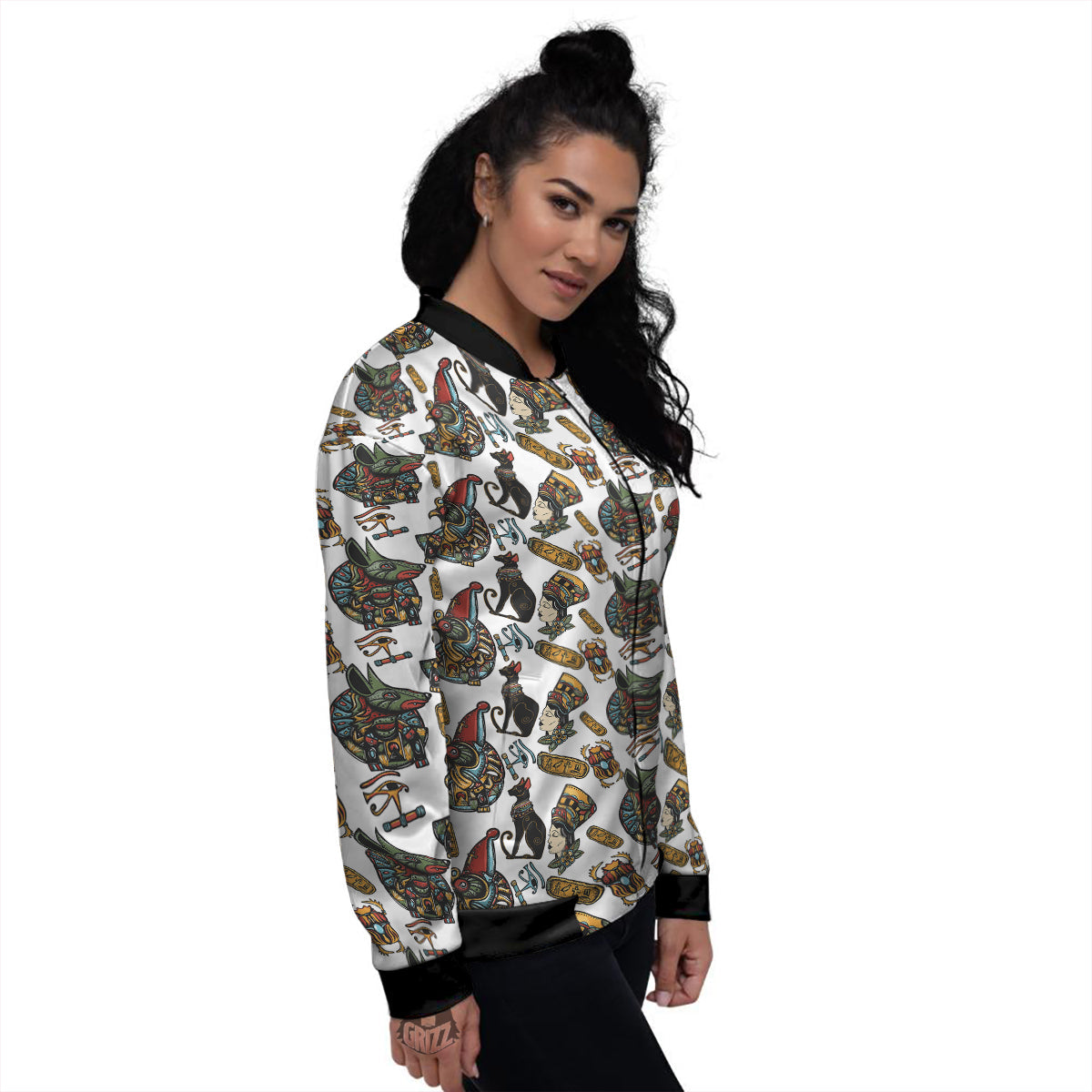 Ancient Egypt Old School Tattoo Print Pattern Women's Bomber Jacket-grizzshop