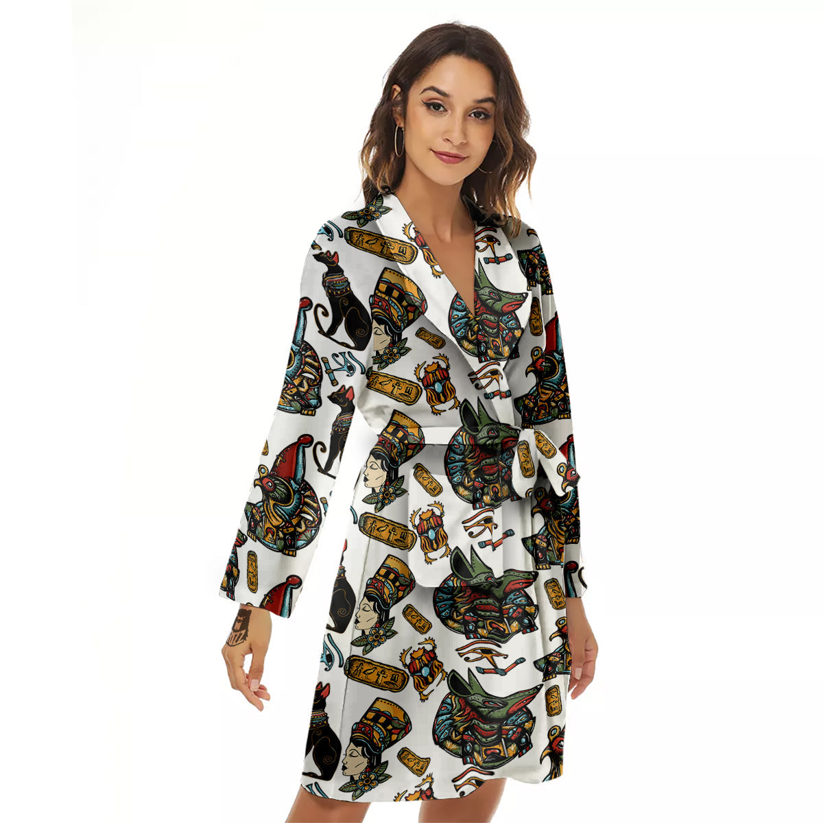 Ancient Egypt Old School Tattoo Print Pattern Women's Robe-grizzshop
