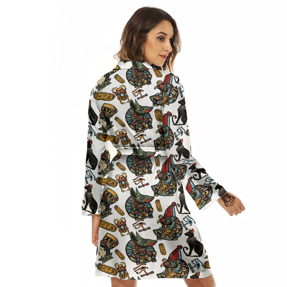 Ancient Egypt Old School Tattoo Print Pattern Women's Robe-grizzshop