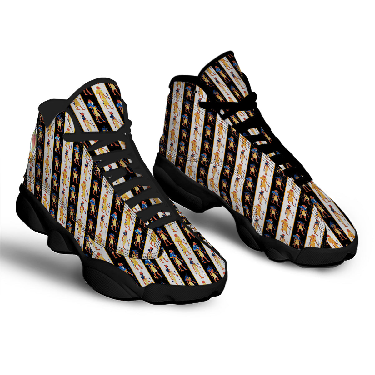 Ancient Egypt Stripe Print Pattern Black Basketball Shoes-grizzshop