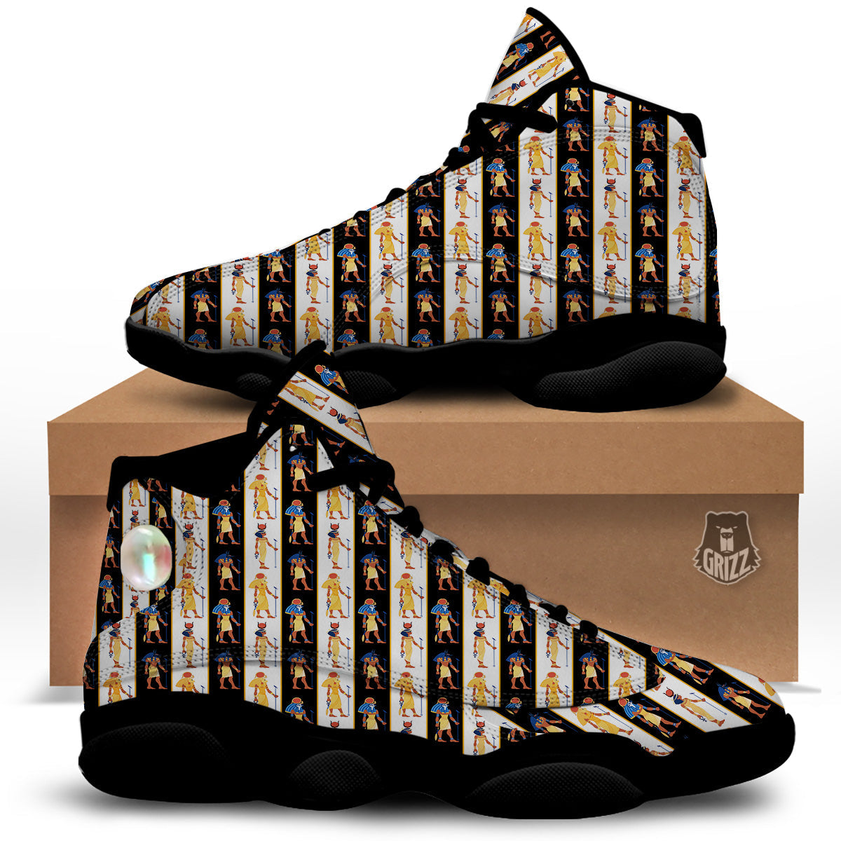 Ancient Egypt Stripe Print Pattern Black Basketball Shoes-grizzshop