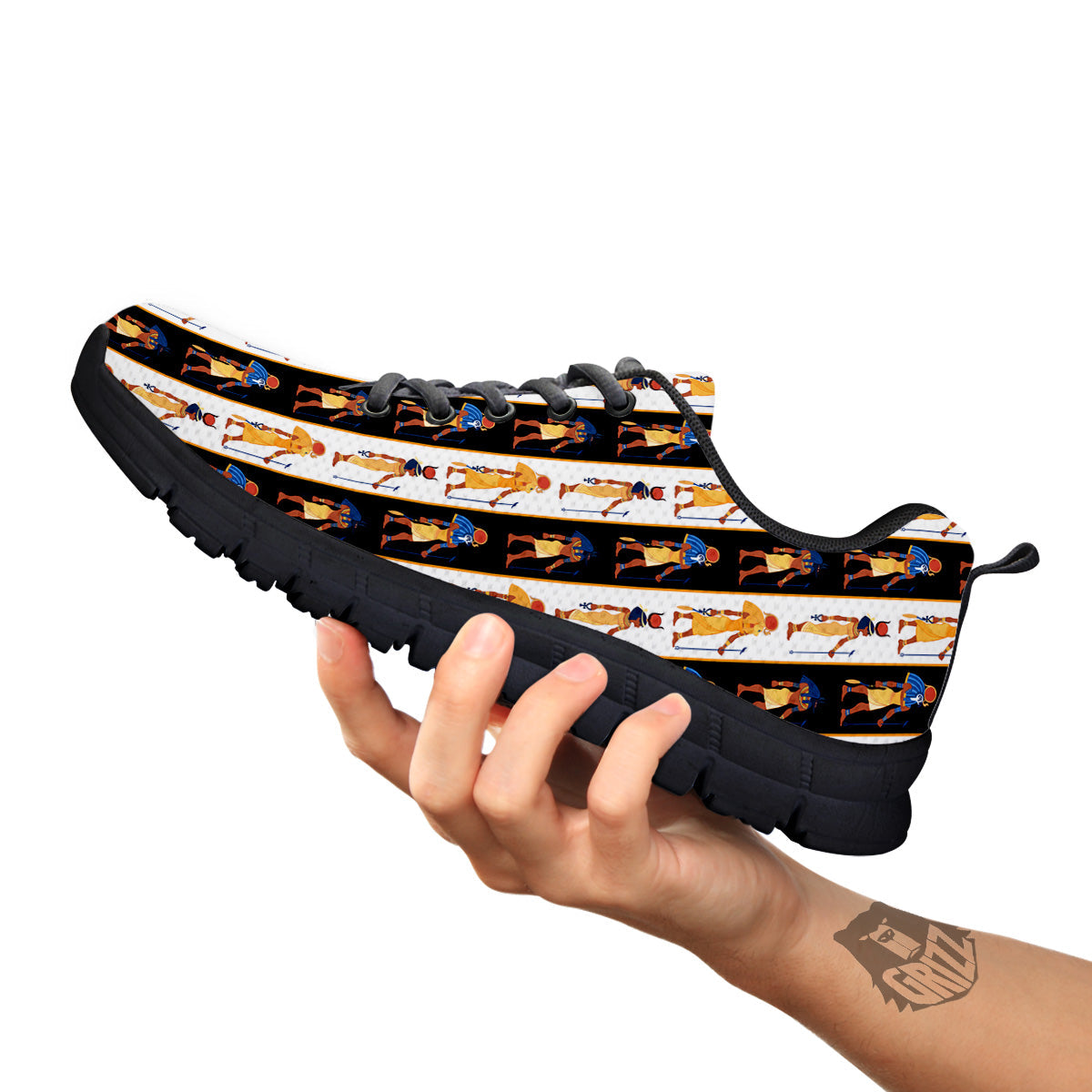 Ancient Egypt Stripe Print Pattern Black Sneaker-grizzshop