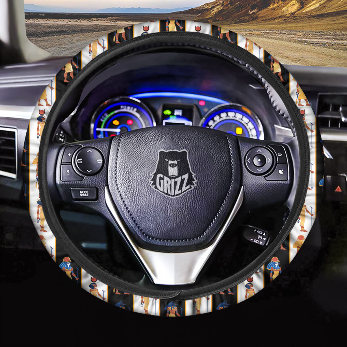 Ancient Egypt Stripe Print Pattern Car Steering Wheel Cover-grizzshop