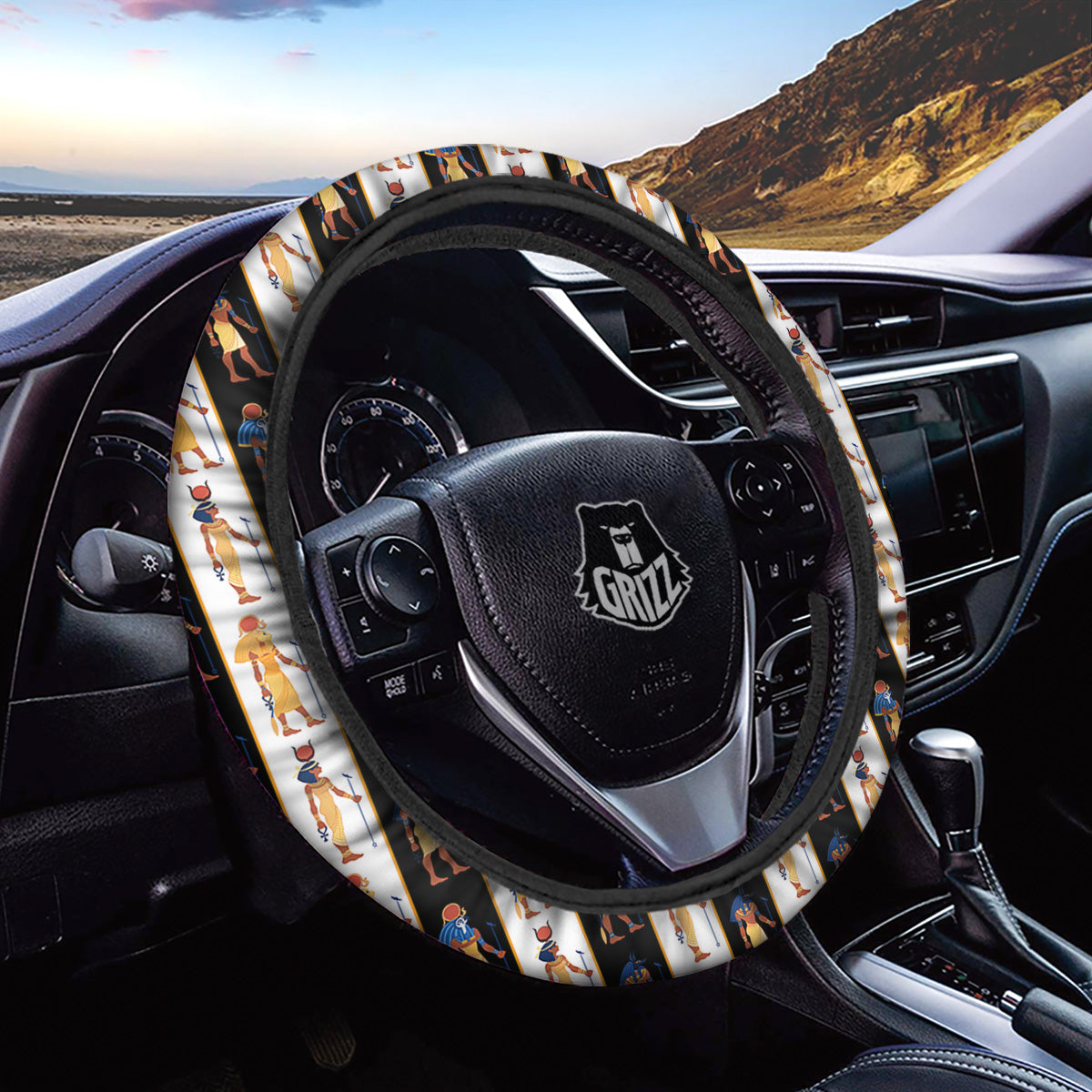Ancient Egypt Stripe Print Pattern Car Steering Wheel Cover-grizzshop