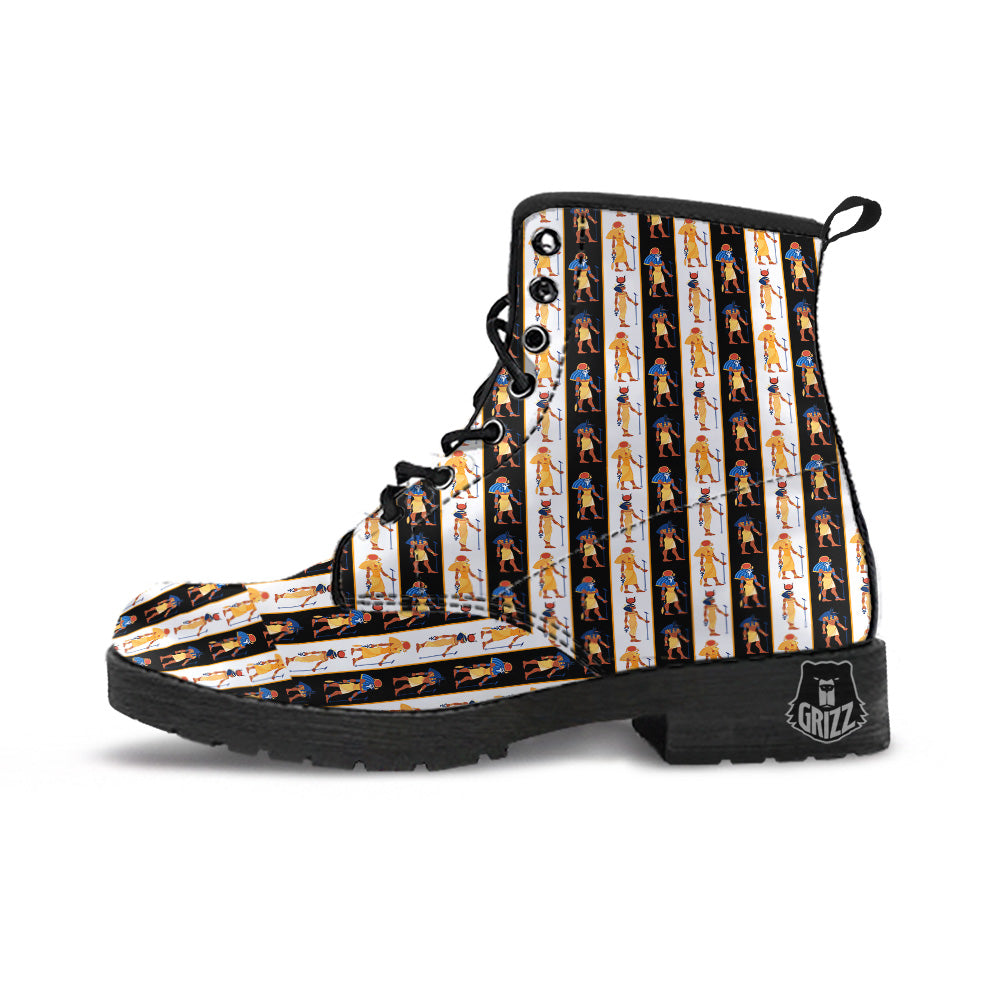 Ancient Egypt Stripe Print Pattern Leather Boots-grizzshop
