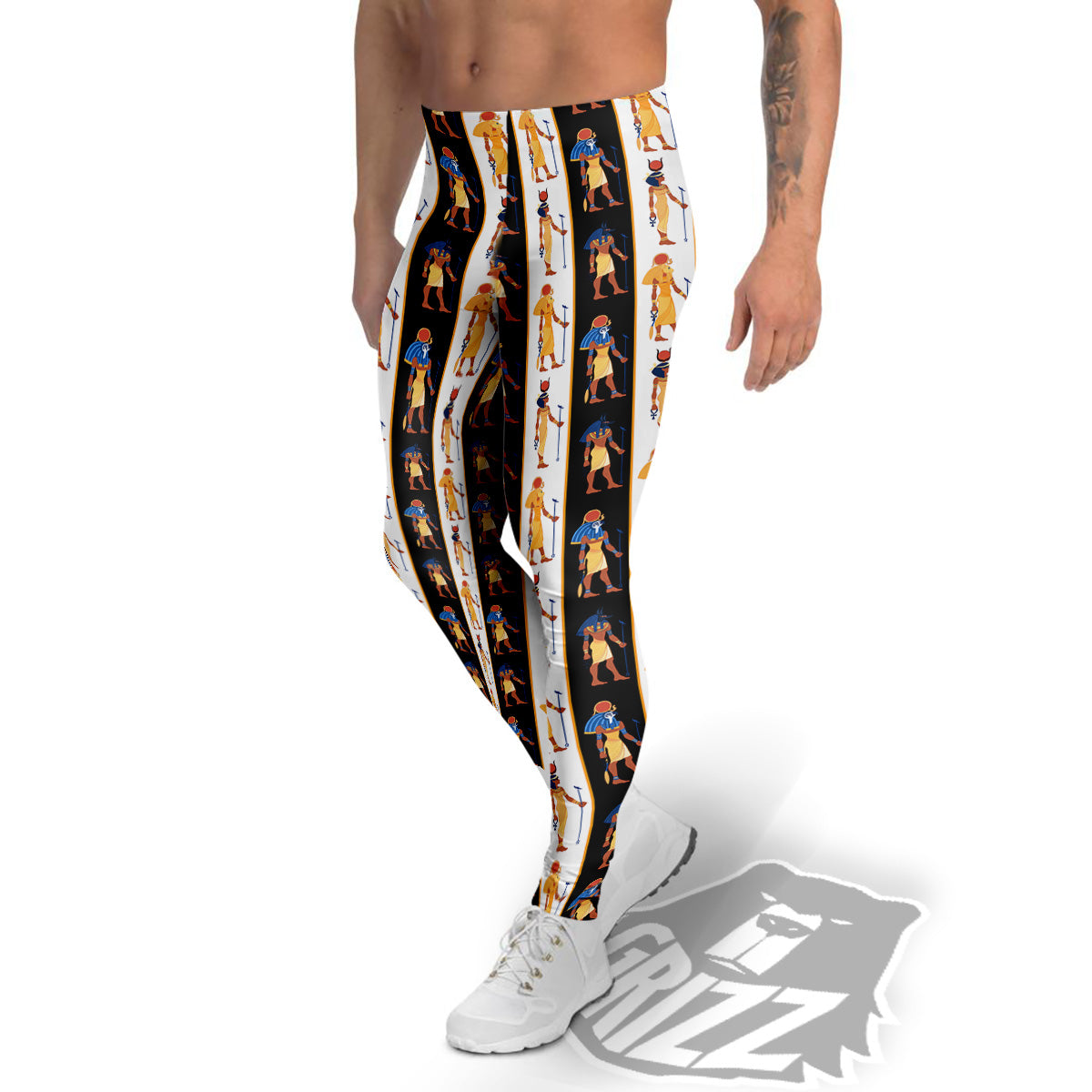 Ancient Egypt Stripe Print Pattern Men's Leggings-grizzshop