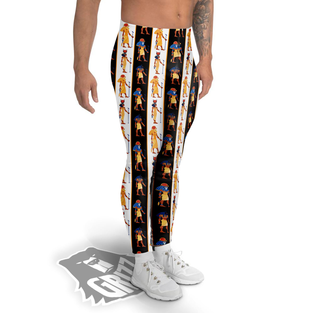 Ancient Egypt Stripe Print Pattern Men's Leggings-grizzshop