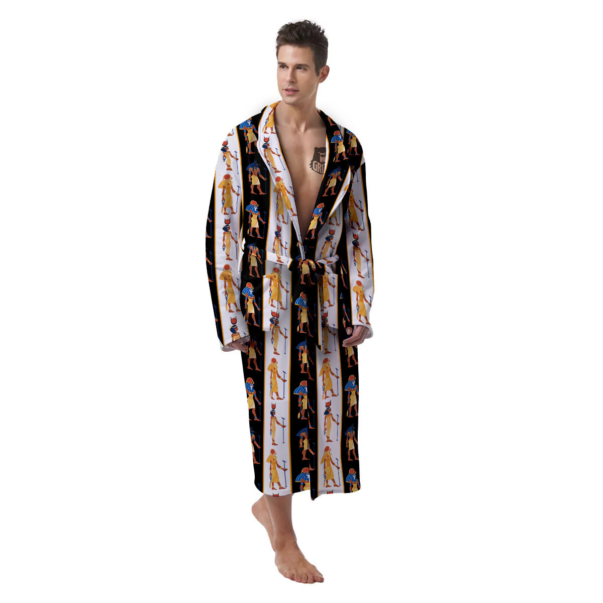 Ancient Egypt Stripe Print Pattern Men's Robe-grizzshop