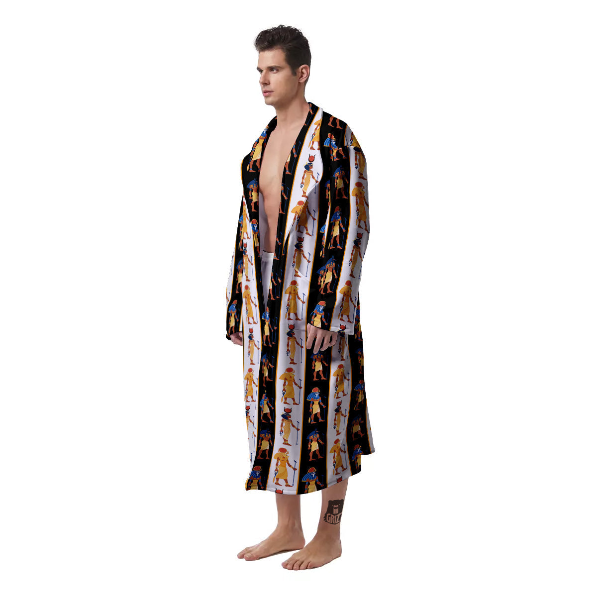 Ancient Egypt Stripe Print Pattern Men's Robe-grizzshop