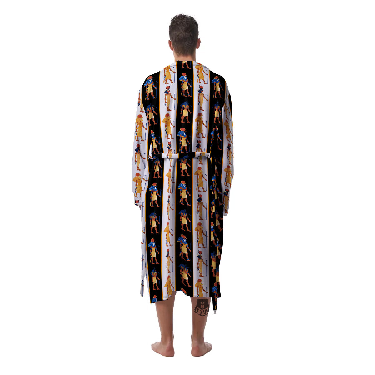 Ancient Egypt Stripe Print Pattern Men's Robe-grizzshop