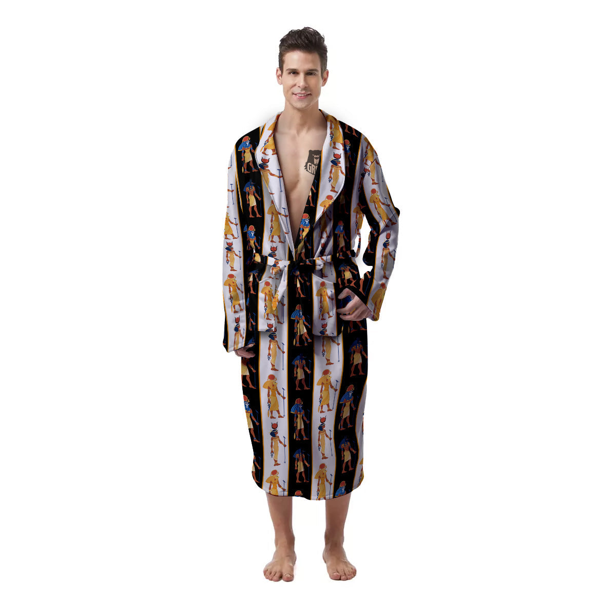 Ancient Egypt Stripe Print Pattern Men's Robe-grizzshop