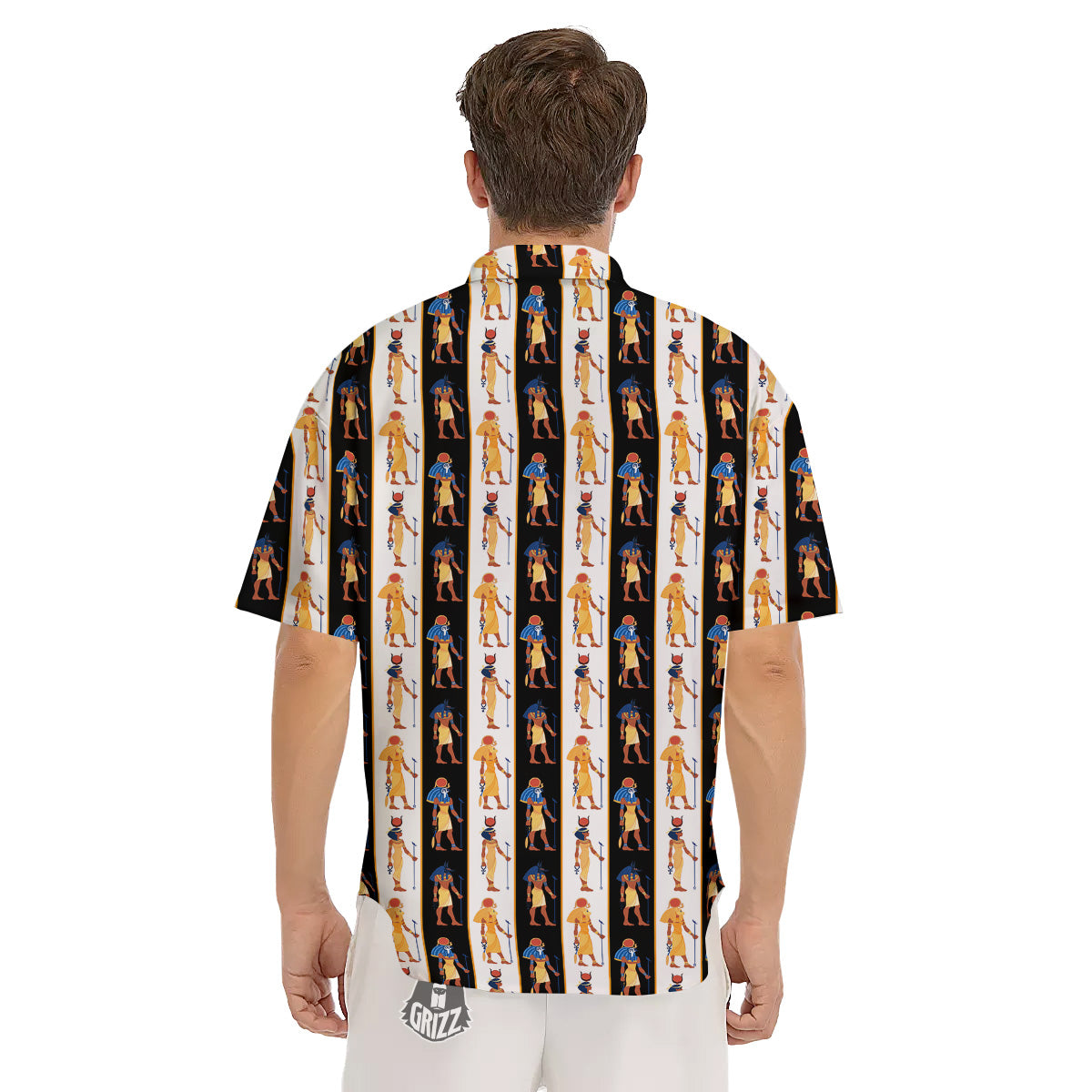 Ancient Egypt Stripe Print Pattern Men's Short Sleeve Shirts-grizzshop