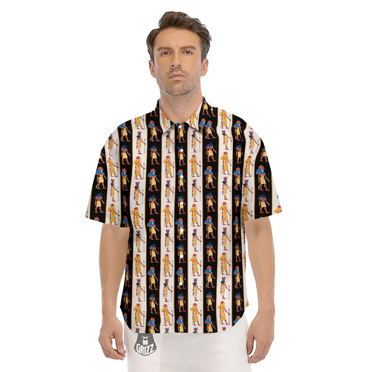 Ancient Egypt Stripe Print Pattern Men's Short Sleeve Shirts-grizzshop