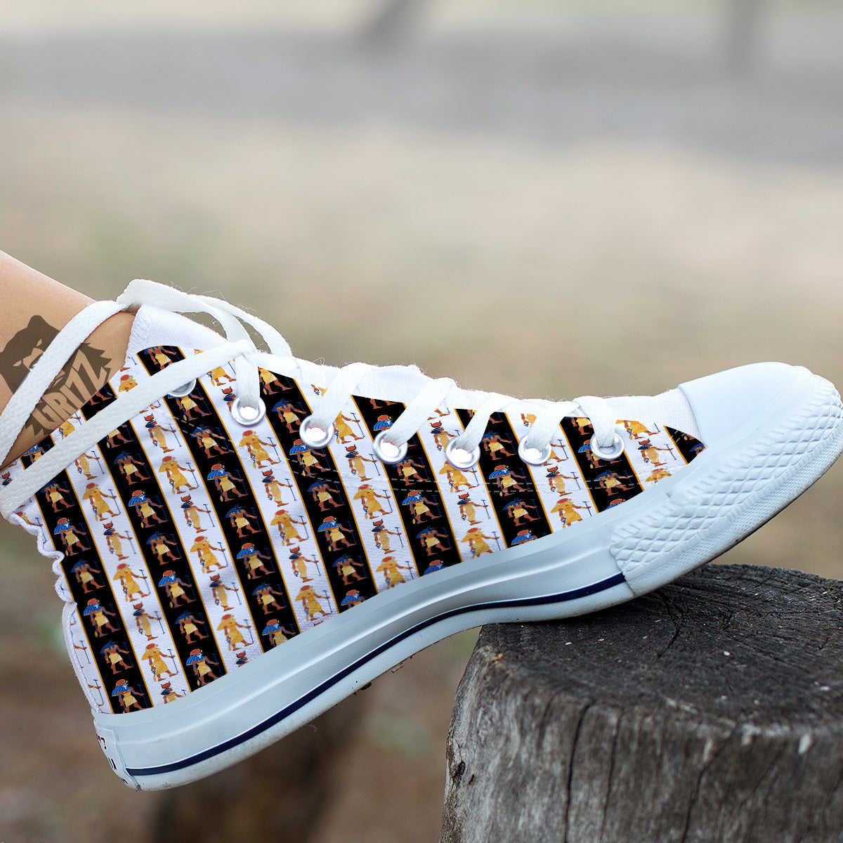 Ancient Egypt Stripe Print Pattern White High Top Shoes-grizzshop