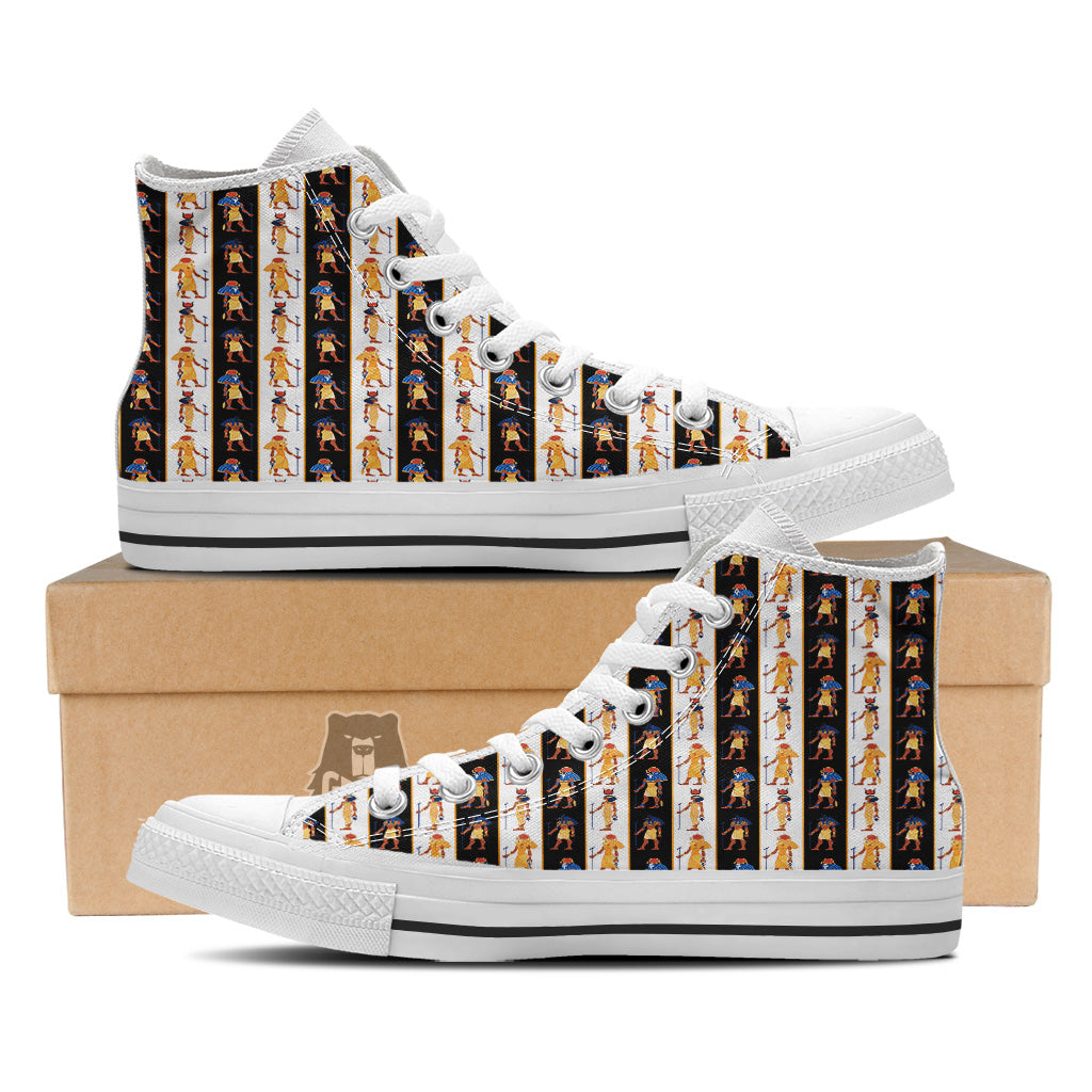 Ancient Egypt Stripe Print Pattern White High Top Shoes-grizzshop