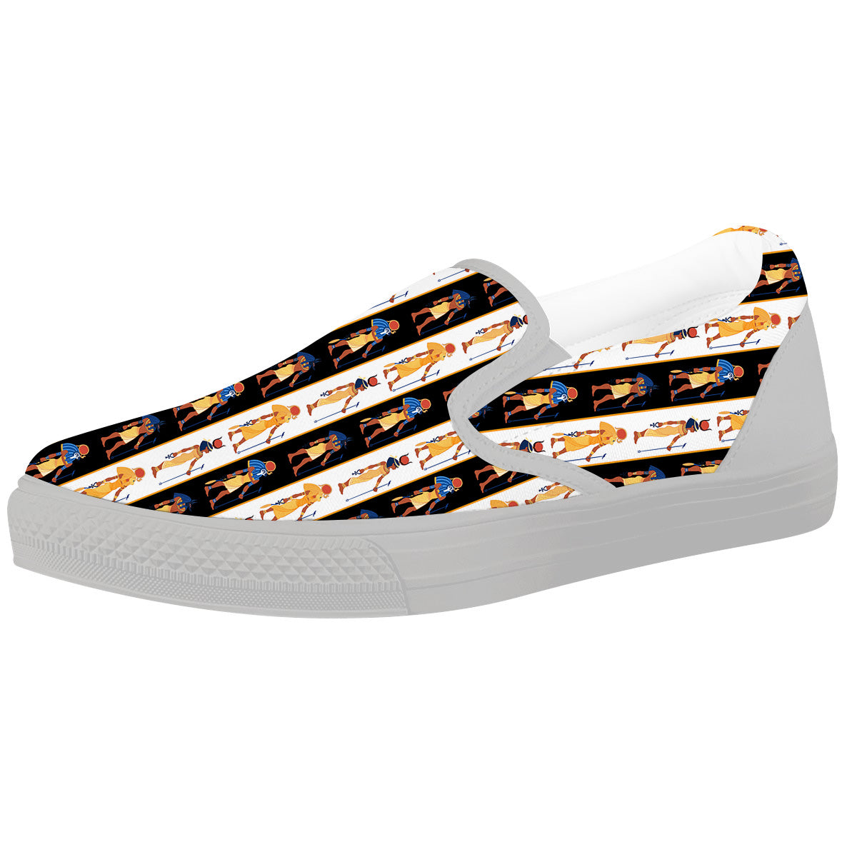 Ancient Egypt Stripe Print Pattern White Slip On Shoes-grizzshop