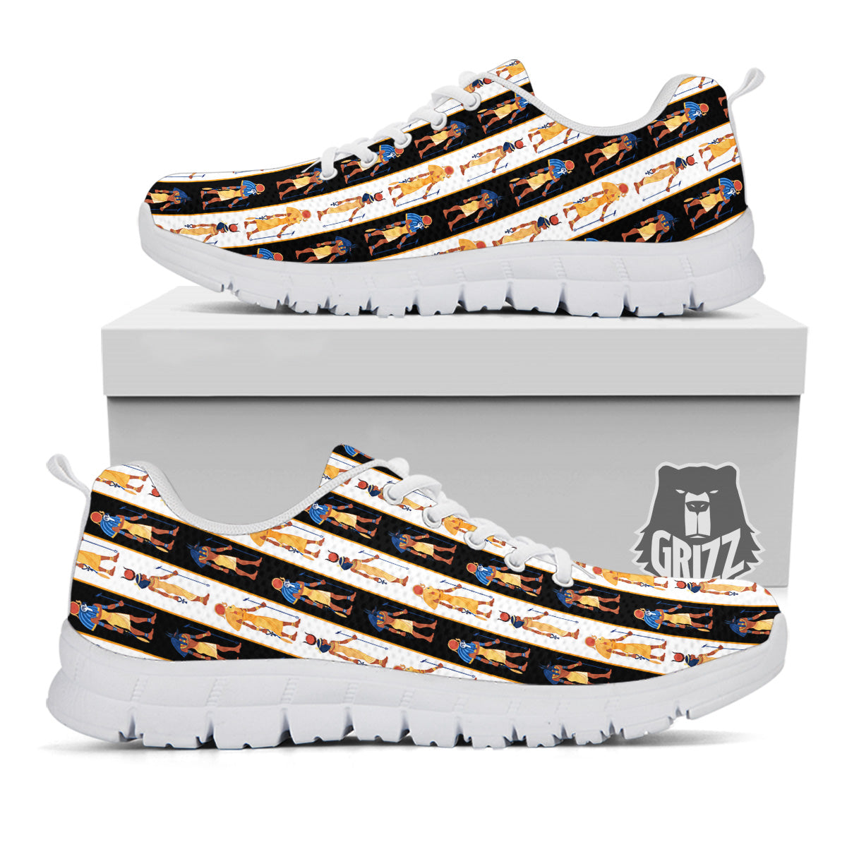 Ancient Egypt Stripe Print Pattern White Sneaker-grizzshop