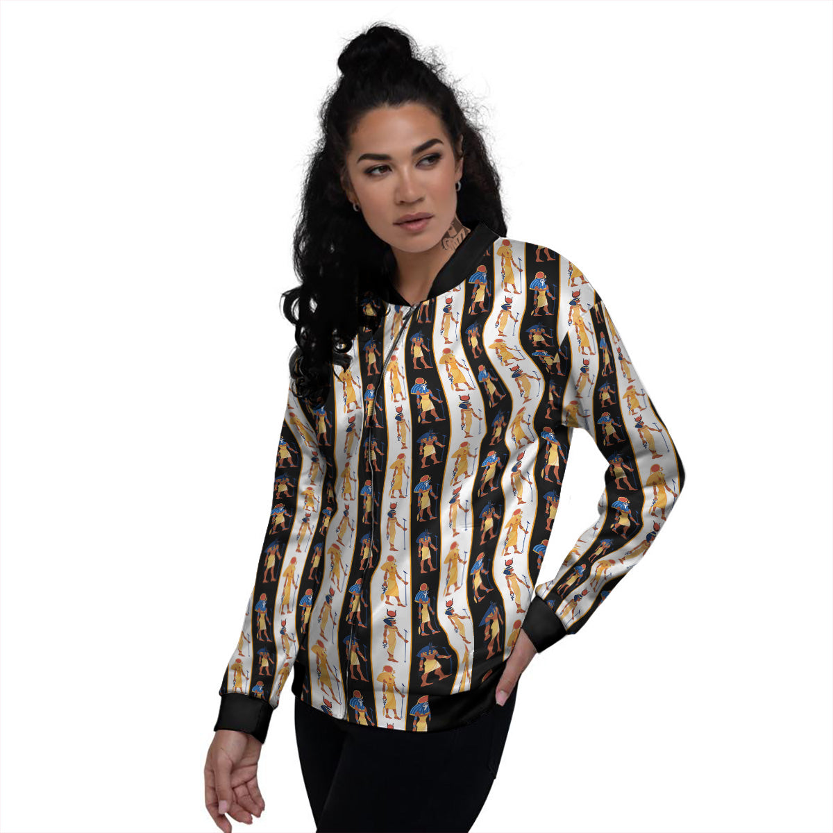 Ancient Egypt Stripe Print Pattern Women's Bomber Jacket-grizzshop