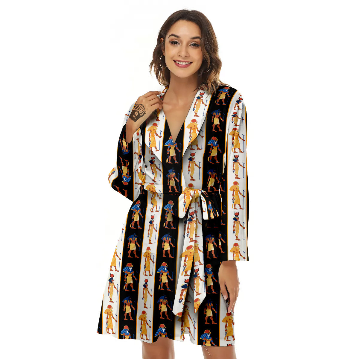 Ancient Egypt Stripe Print Pattern Women's Robe-grizzshop