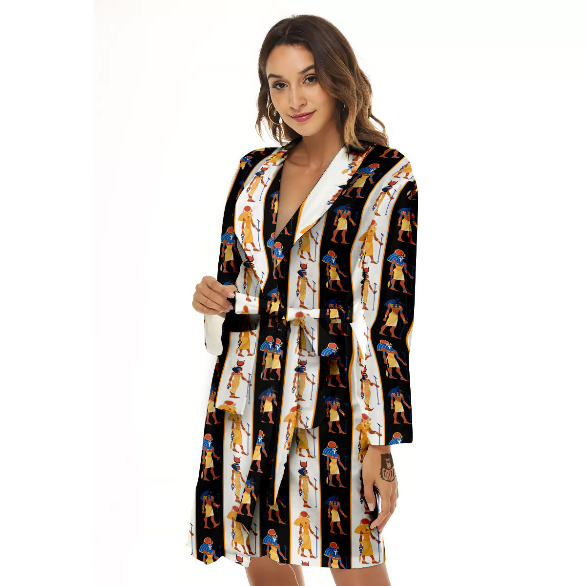 Ancient Egypt Stripe Print Pattern Women's Robe-grizzshop