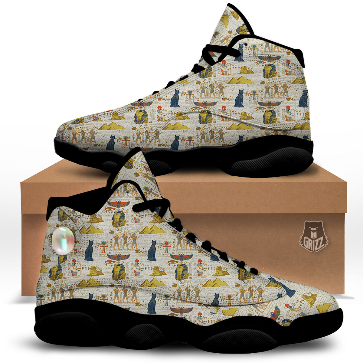Ancient Egypt Text Print Pattern Black Basketball Shoes-grizzshop