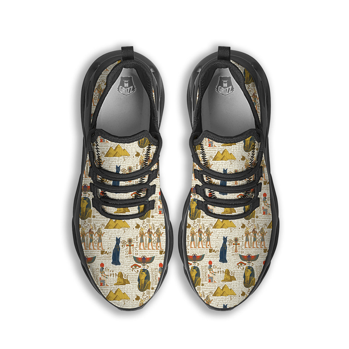 Ancient Egypt Text Print Pattern Black Running Shoes-grizzshop