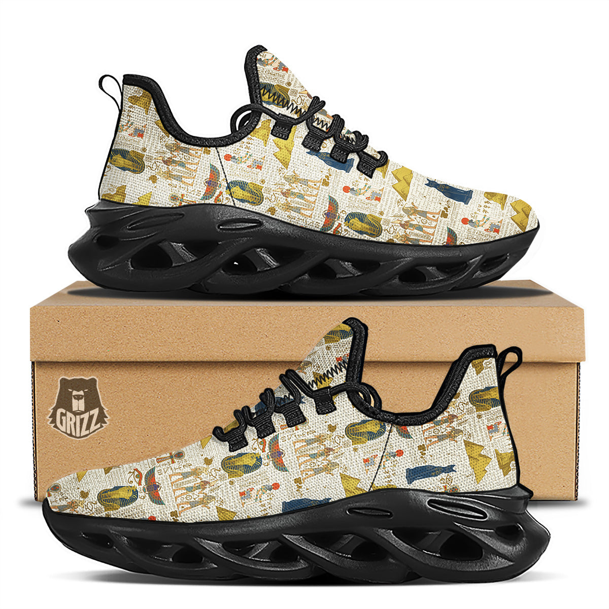 Ancient Egypt Text Print Pattern Black Running Shoes-grizzshop